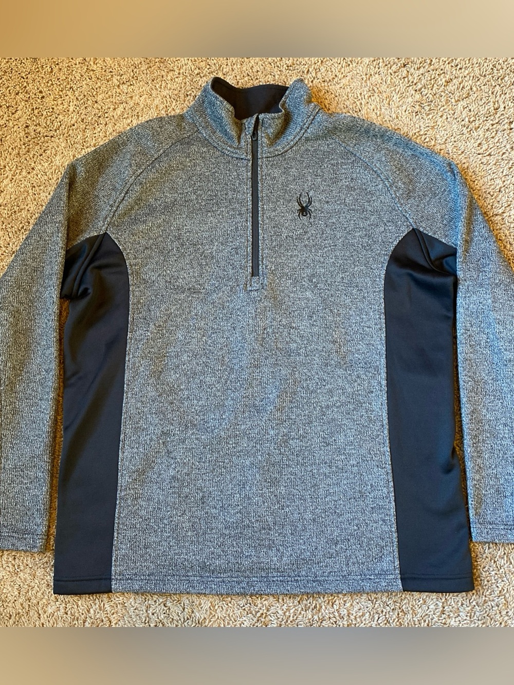 Spyder 1/4 Zip Pullover Men XXL Gray Black Waffle Knit Fleece Heavy Outdoor Gorp